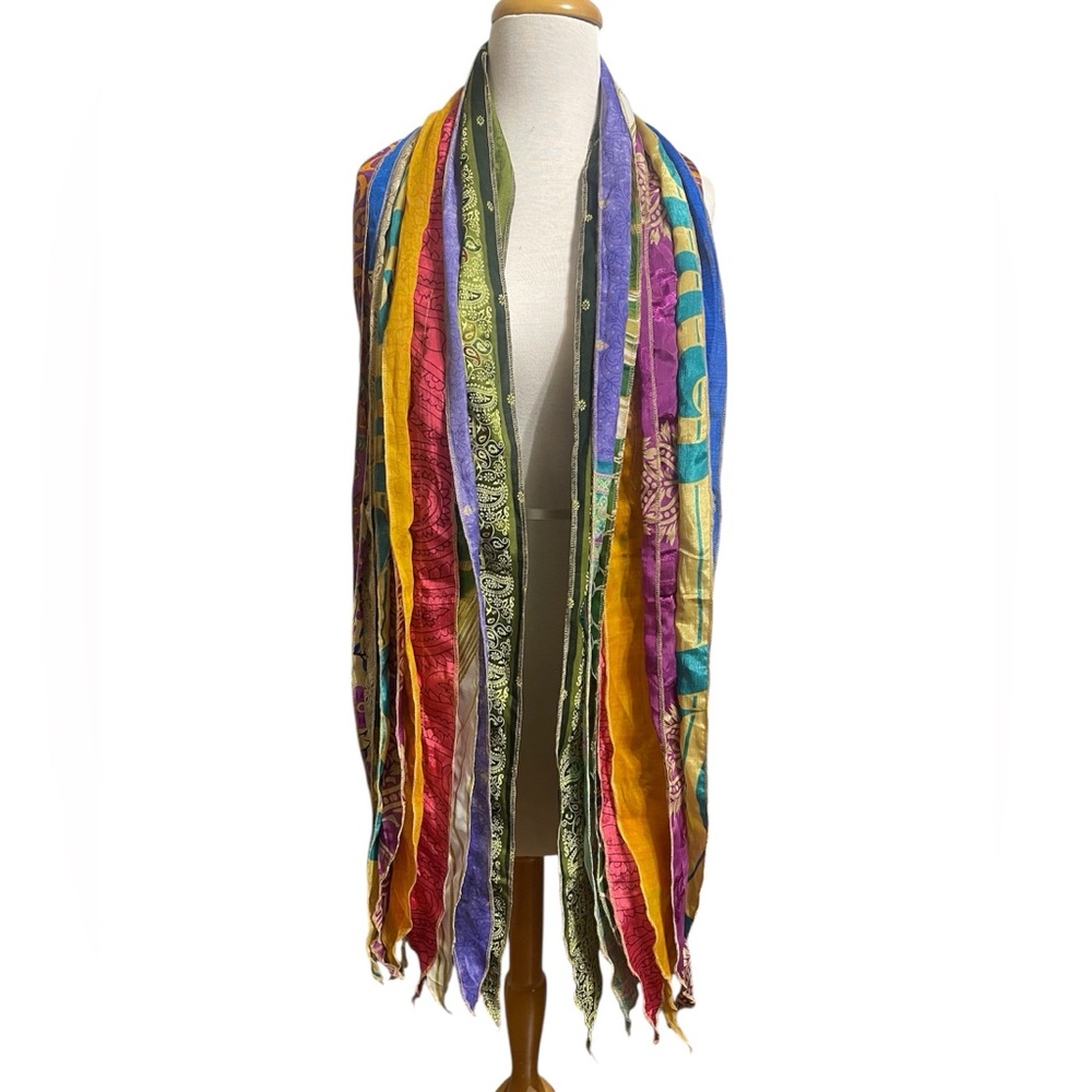 Colorful Mixed Print Layered Striped Gypsy Scarf